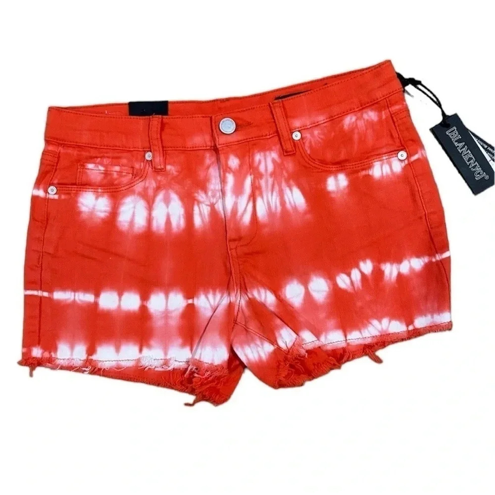 Blank NYC The Essex Classic Cut-Off Short Orange Tie-Dye Denim Size 27 NWT
